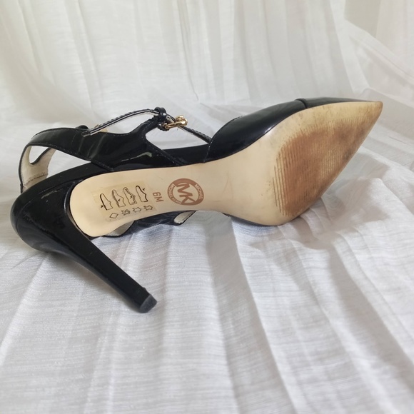 MICHAEL Kors Wrap Ankle Pumps Strap High Heels Black Patent Leather Sz 6 - Picture 8 of 9
